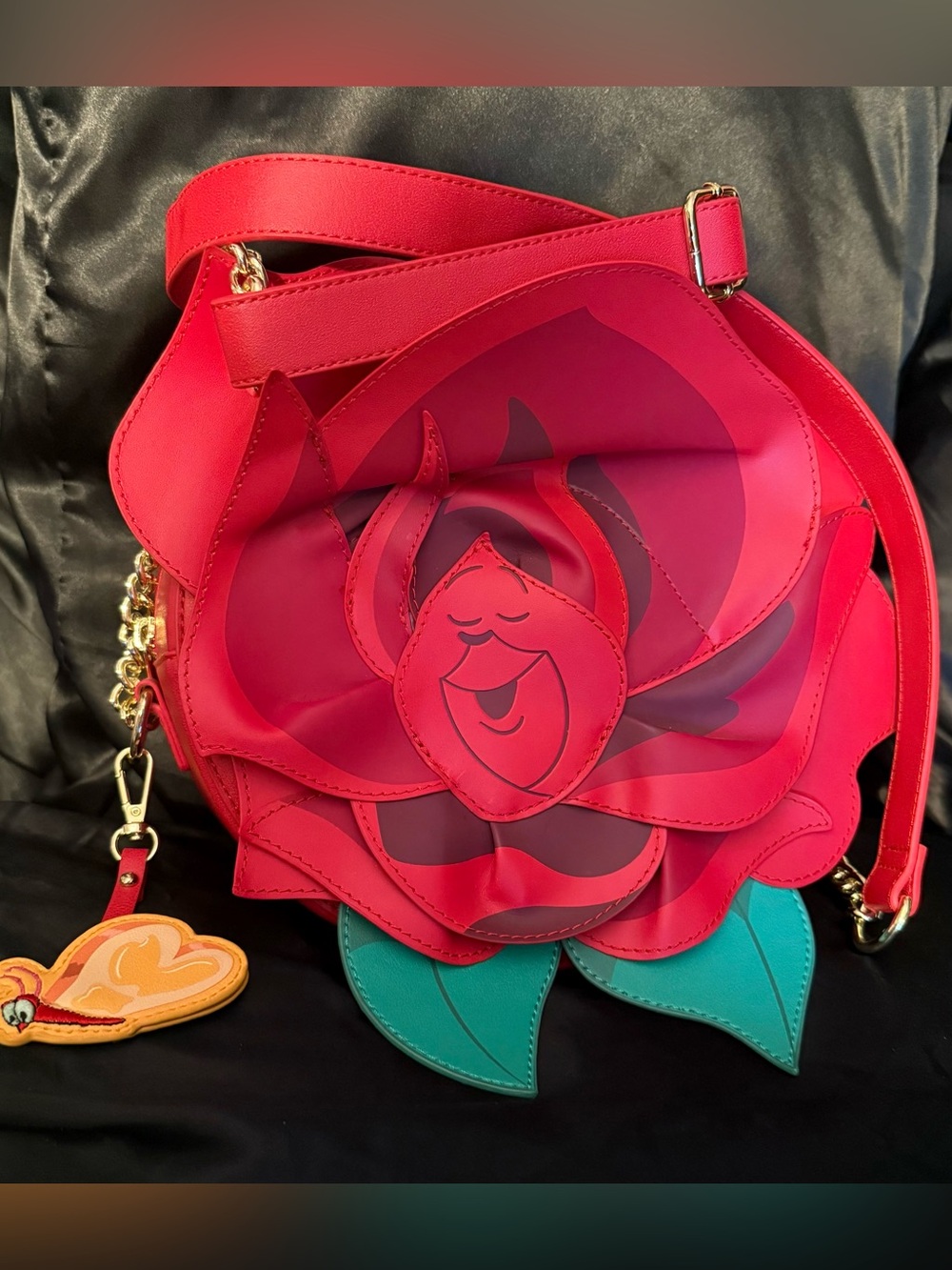 Loungefly Red Rose Crossbody with Teal Leaves